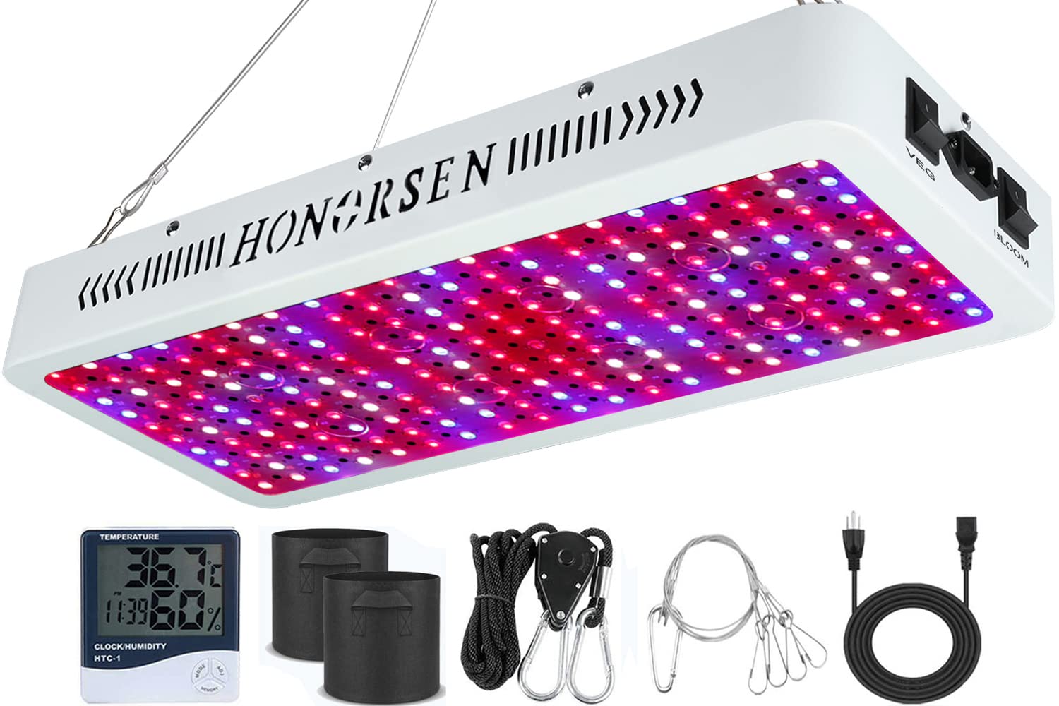 HONORSEN 2000W Full Spectrum LED Grow Light with Double Switch - 10W LEDs (200Pcs) for Hydroponic Indoor Plants, Vegetables, and Flowering - Perfect for Home Gardening, Greenhouse, and Indoor Plant Growth