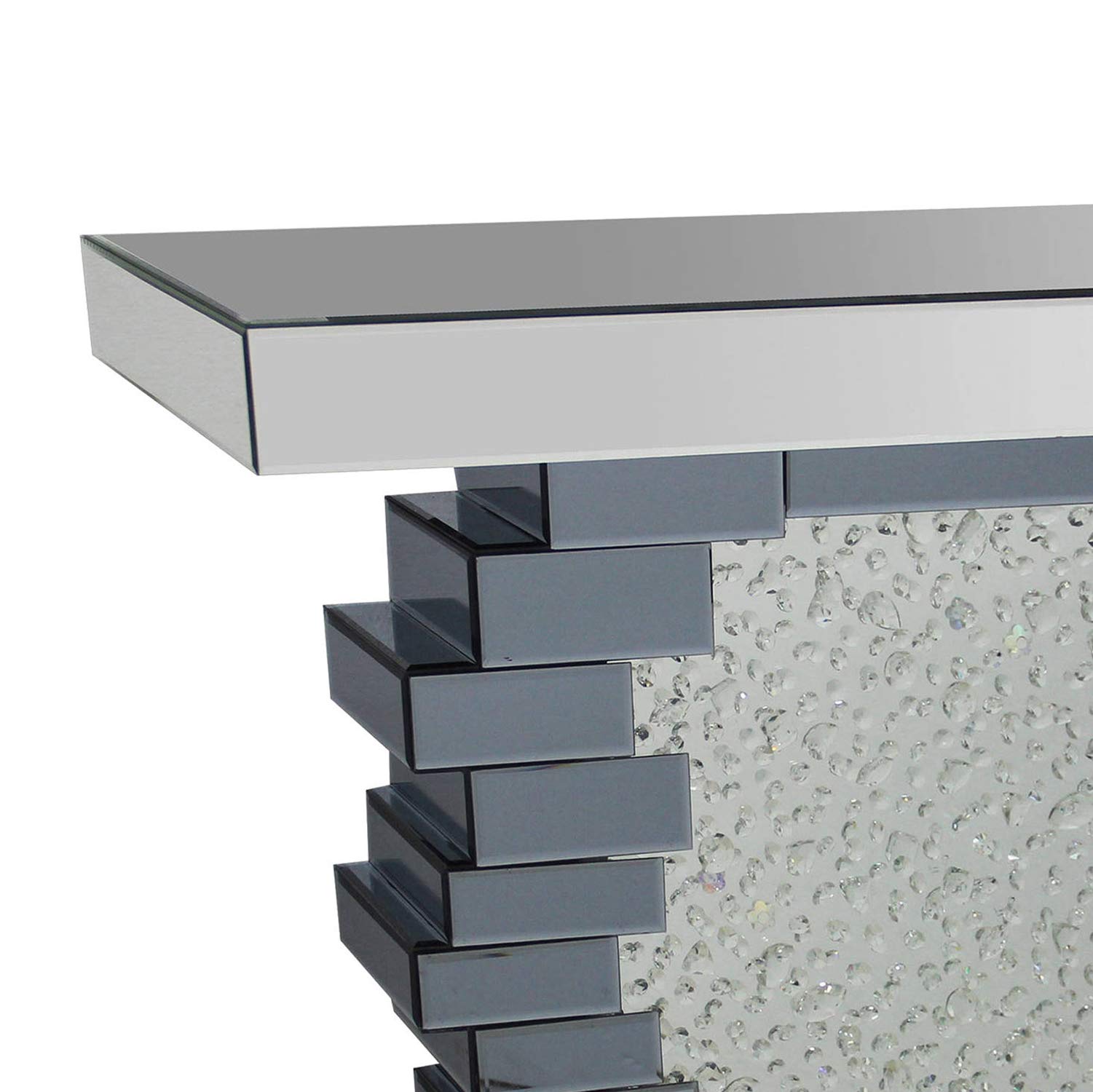 Benjara Black Wood Console Table with Crystal Mirror - Elegant Entryway Decor