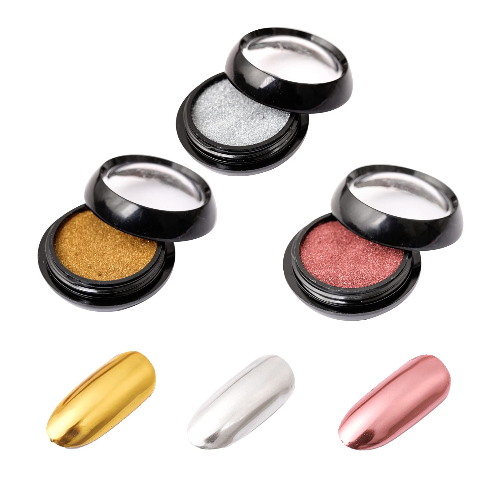 Chrome Nail Powder 3 Pack - Metallic Nail Art Aurora Powder with Magic Mirror Effect - Gold Silver Rose Gold Glitter for Nail Designs - Perfect for Salon, DIY Manicures & Special Occasions
