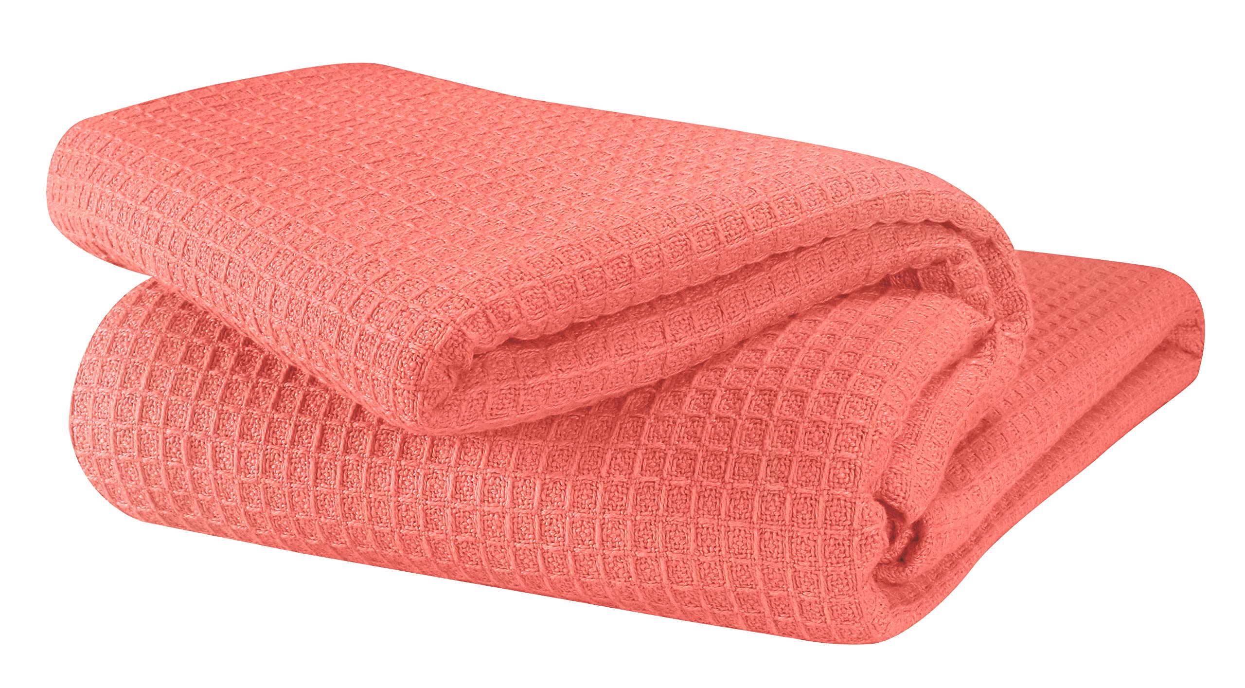 GLAMBURG 100% Cotton Thermal Blanket - Queen Size Waffle Weave Bed Blanket for All Seasons | Soft, Breathable & Cozy Coral Blanket for Bedroom, Couch, Camping & Gift Giving