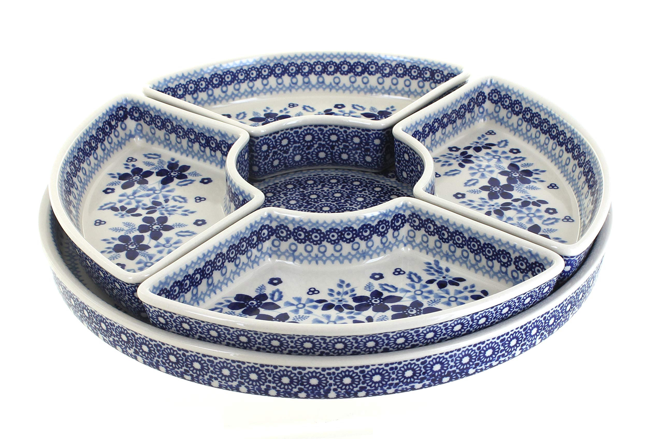Vintage Blue Rose Polish Pottery Daisy Tray Set with 4 Plates - Perfect for Tea Parties, Home Decor & Gift Giving