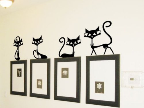 4 Pack Black Fashion Cat Wall Decals - Self-Adhesive Vinyl Stickers for Living Room, TV Wall & Kids Bedroom Decor (65x30cm) - Perfect for Home, Office & Nursery Wall Art