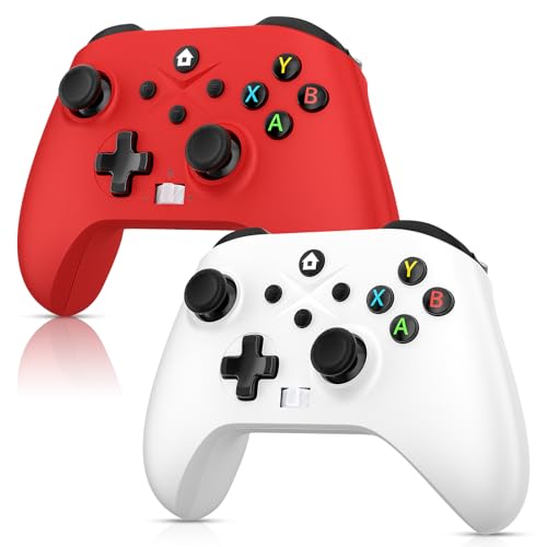 Dinosoo 2 Pack Wireless Xbox Controller for Series X|S, Xbox One & Windows 10/11 PC - Dual Vibration, Turbo, Macro Function with 2.4GHz Adapter (Red+White) - Perfect for Gaming, Streaming & Multiplayer Sessions