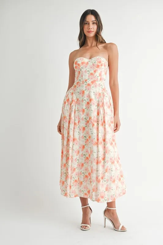 Floral Printed Midi Summer Dress for Women - Lightweight Flowy A-Line Sundress with Pockets, Beach Vacation & Casual Outfit