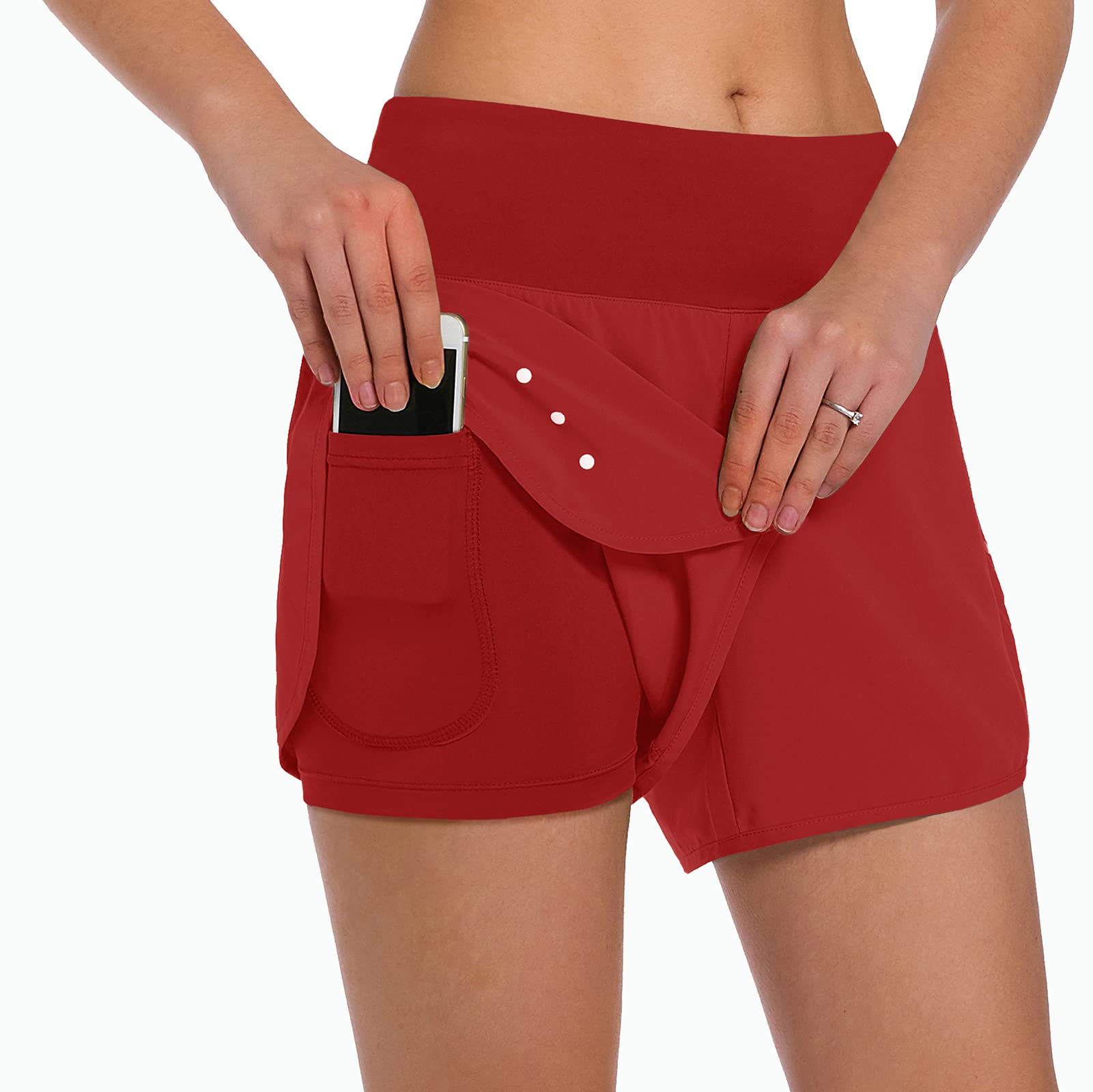 Ksmien Women's 2-in-1 Running Shorts with Phone Pockets - Lightweight Athletic Workout Gym Yoga Shorts for Women - Perfect for Running, Training & Yoga