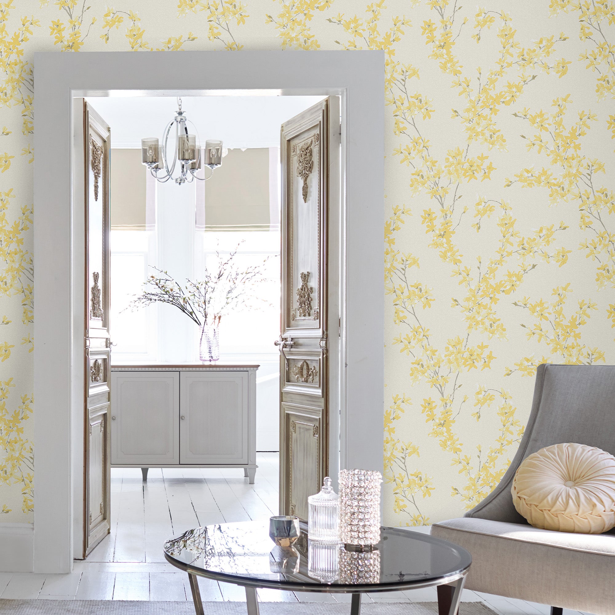 Laura Ashley Forsythia Sunshine Wallpaper - Floral Peel & Stick Wallpaper for Bedroom, Living Room, Bathroom Decor | Easy to Apply & Removable