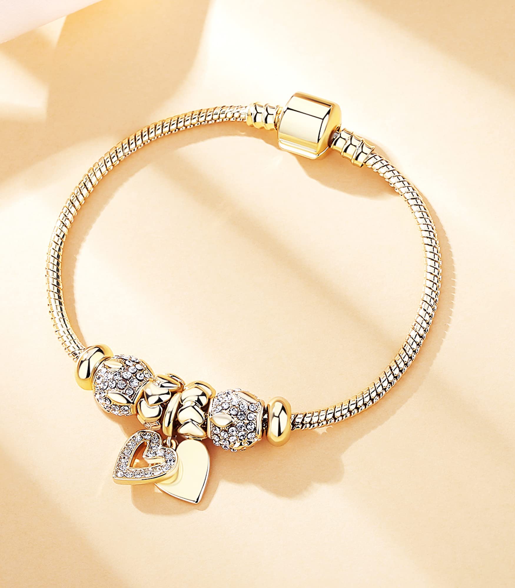 14K Gold Plated Charm Bracelet for Women - Elegant Adjustable Symbol Bracelet with Heart & Infinity Charms - Perfect Gift for Mother's Day, Birthday, Anniversary - Ideal for Casual Wear, Date Nights & Special Occasions