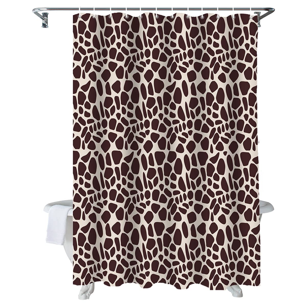 Waterproof Giraffe Dark Brown Shower Curtain Set with Hooks - 60x72 Inch Bathroom Decor for Bathtub & Shower - Perfect for Home, Apartment, and Hotel Use