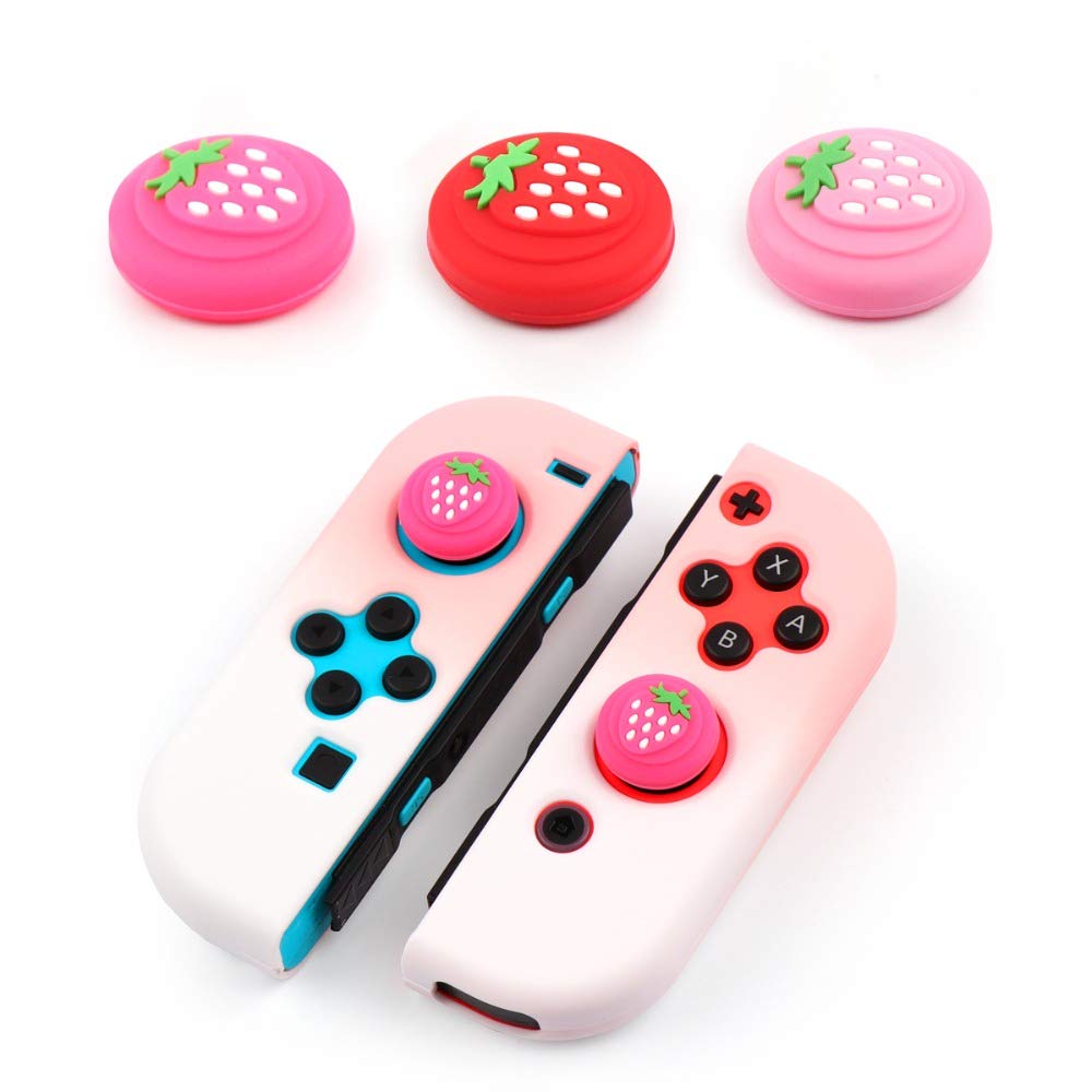 Colorful Strawberry Thumb Stick Grip Cap for Nintendo Switch & Switch Lite - 2PCS Red Joystick Cover - Enhance Gaming Comfort & Control - Perfect for Kids, Adults & Long Gaming Sessions
