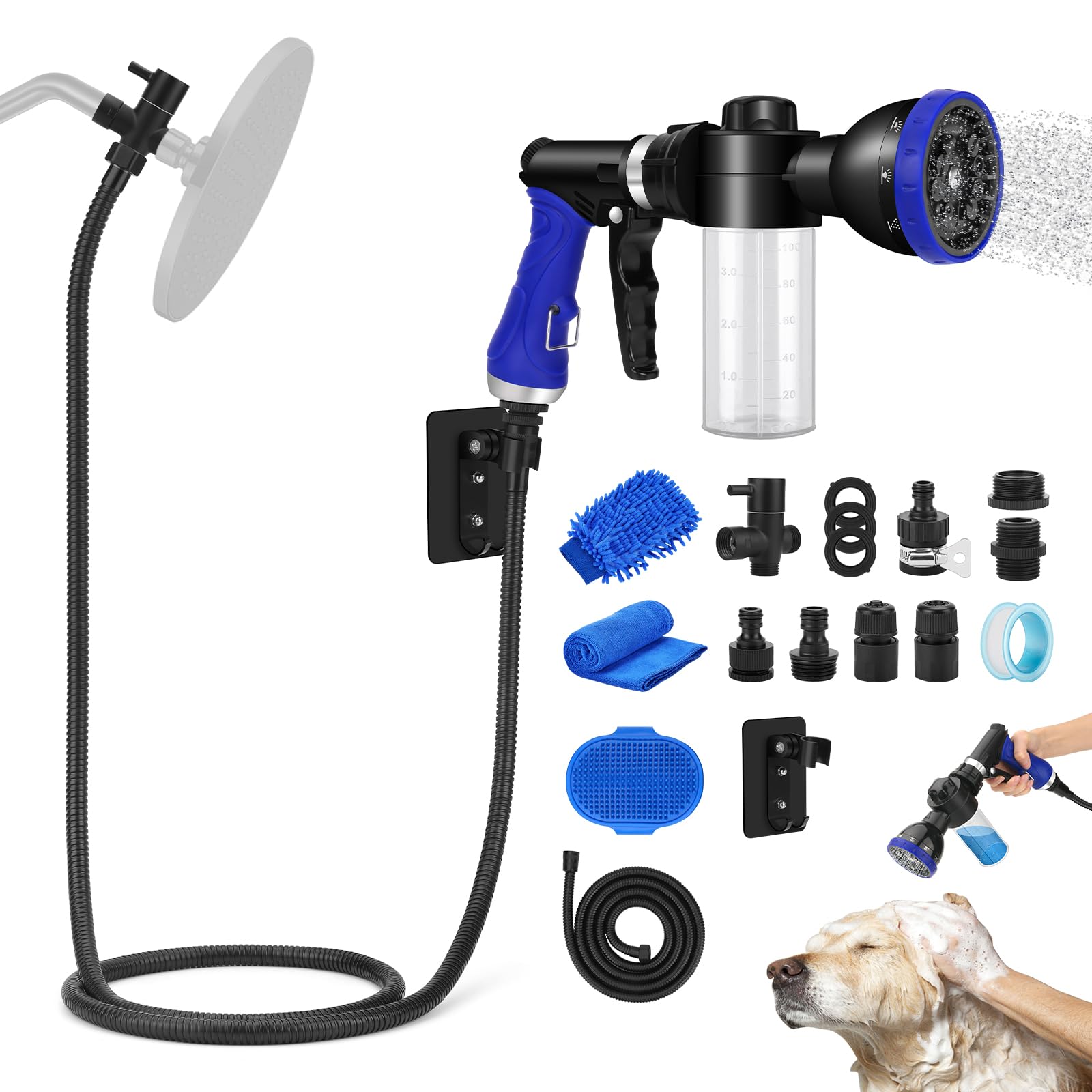 Dog Shower Attachment - Metal 3-Way Diverter with 6.6 Ft Hose | Pet Bath Sprayer for Tub Faucet | Easy Puppy Bathing & Washing Kit | Perfect for Indoor/Outdoor Dog Grooming & Cleaning
