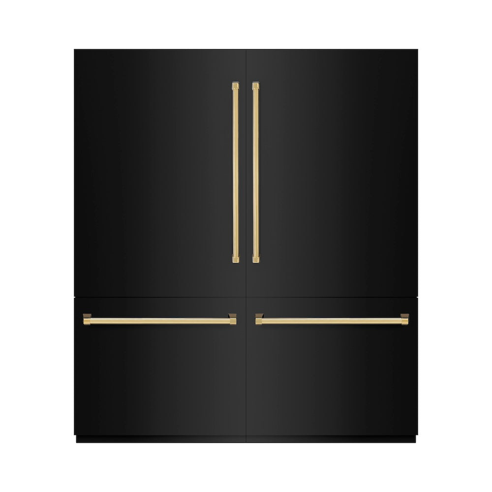 ZLINE Autograph Edition 72-Inch French Door Built-In Refrigerator - 39.6 cu.ft Capacity, Bottom Freezer, Water Dispenser & Ice Maker - Black Stainless Steel with Graphite Gray Interior & Polished Gold Accents (GRBITZ BS 72 G) - Perfect for Modern Kitchens & Luxury Homes