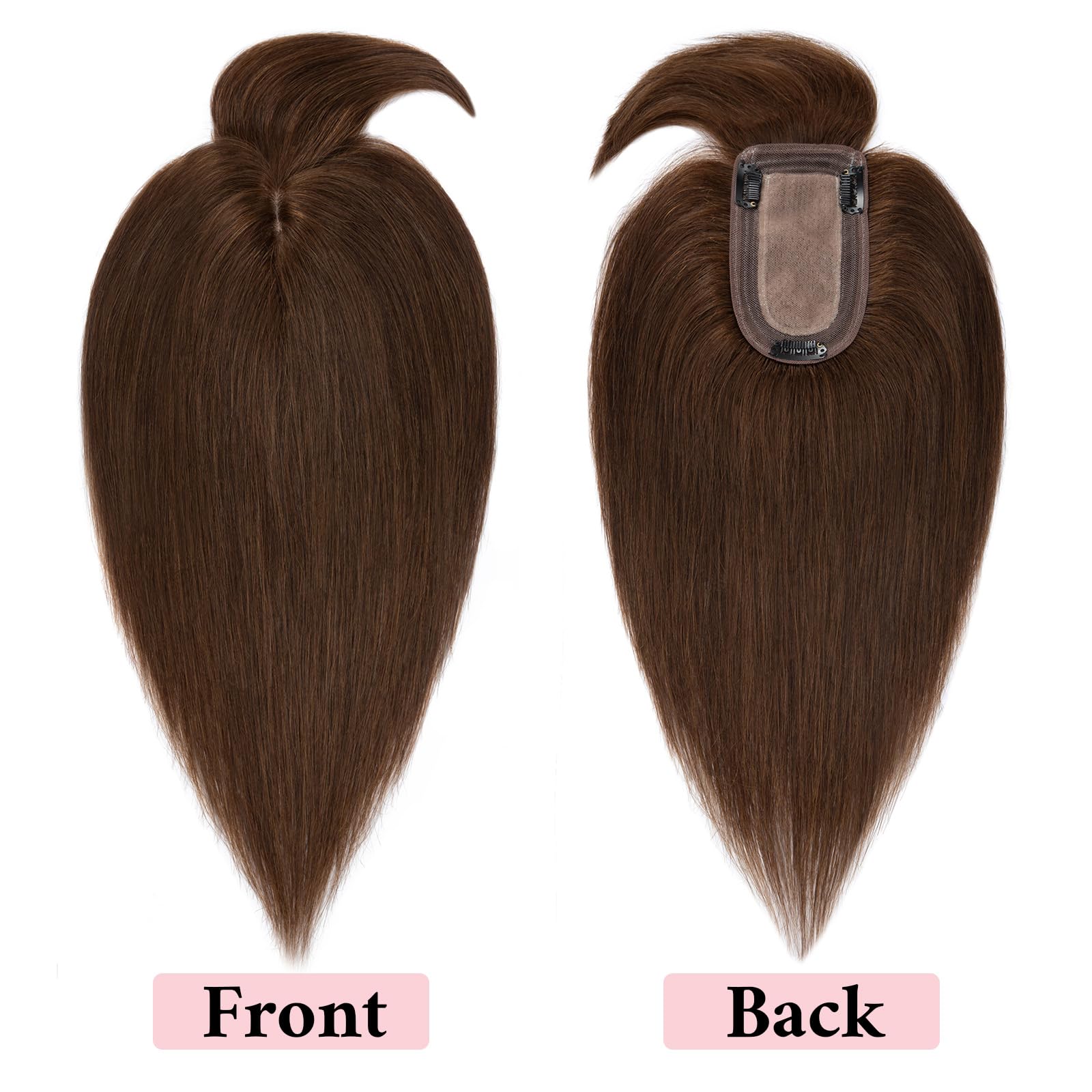 SEGO 100% Real Human Hair Toppers with Bangs - Silk Base 150% Density Clip-in Hairpiece (2.7”x5.1”) for Women with Thinning Hair - Covers Hair Loss & Gray Hair - Perfect for Daily Wear, Special Occasions & Confidence Boost