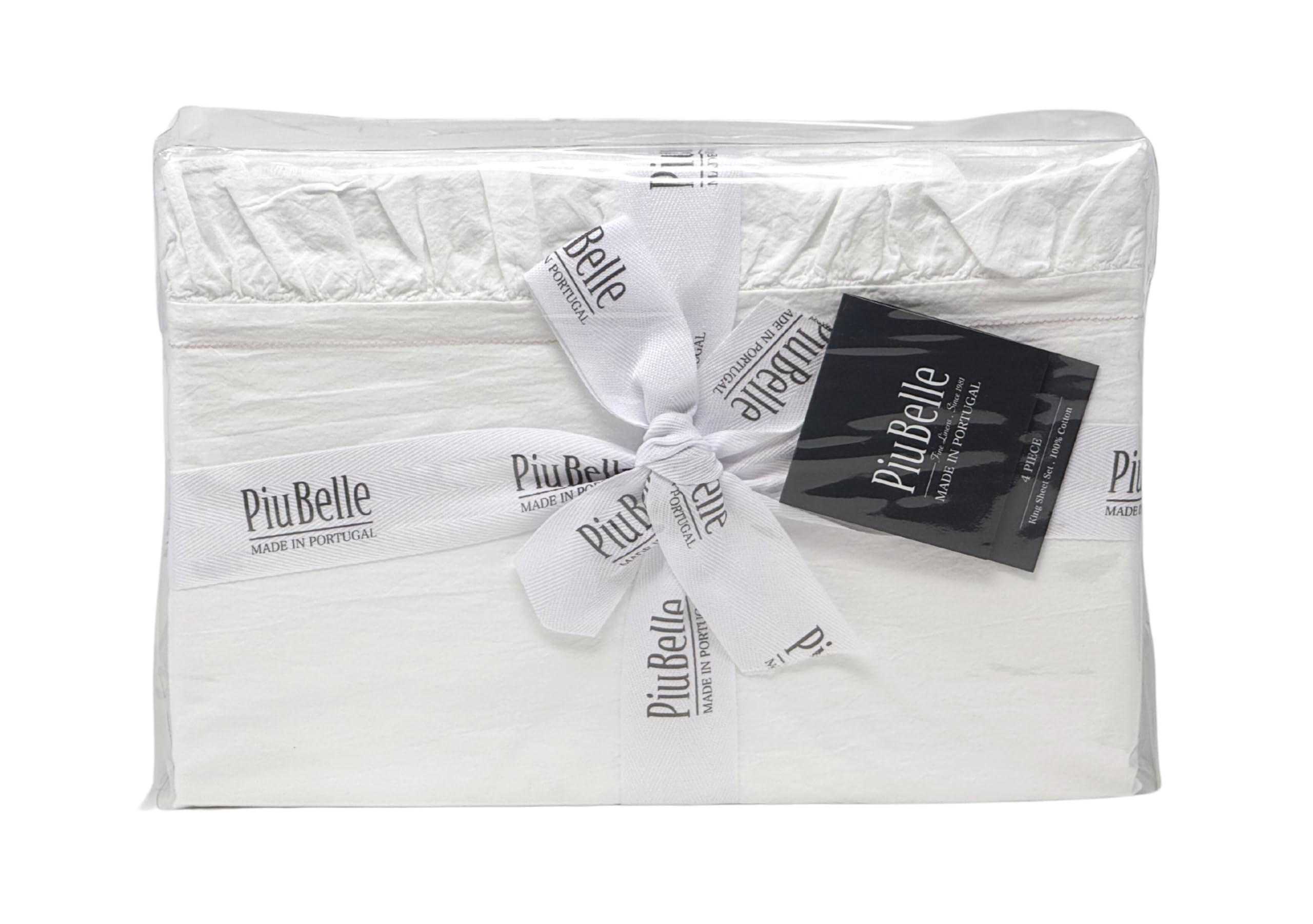 Piu Belle White Cotton Ruffle Sheet Set - 4 Piece King Size Bedding Set with 2 Pillowcases, Soft Breathable Luxury Bed Sheets for Master Bedroom, Guest Room & Hotel Use