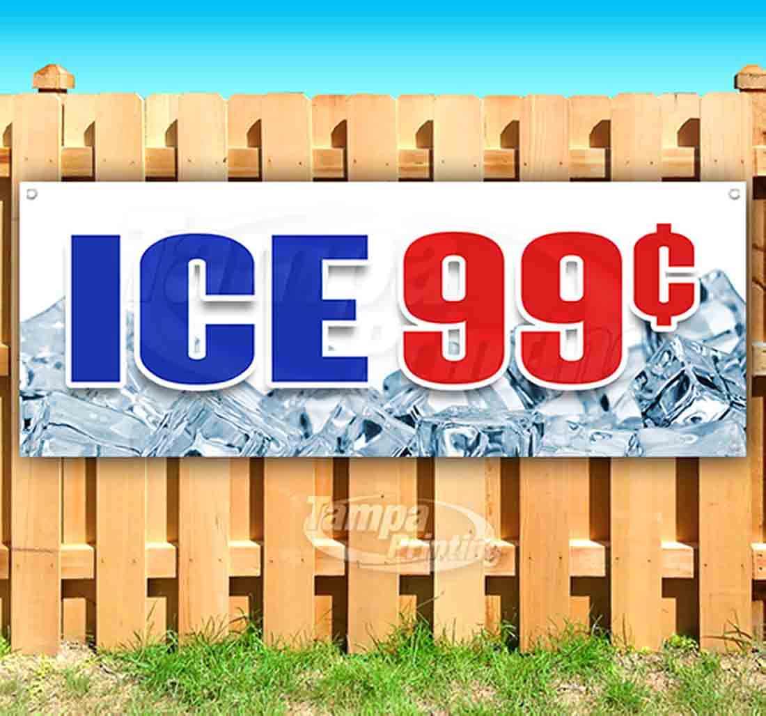 13 oz Heavy-Duty Vinyl Ice 99¢ Banner - Single-Sided with Metal Grommets | Durable Non-Fabric Sign for Store Promotions, Grand Openings & Sales Events