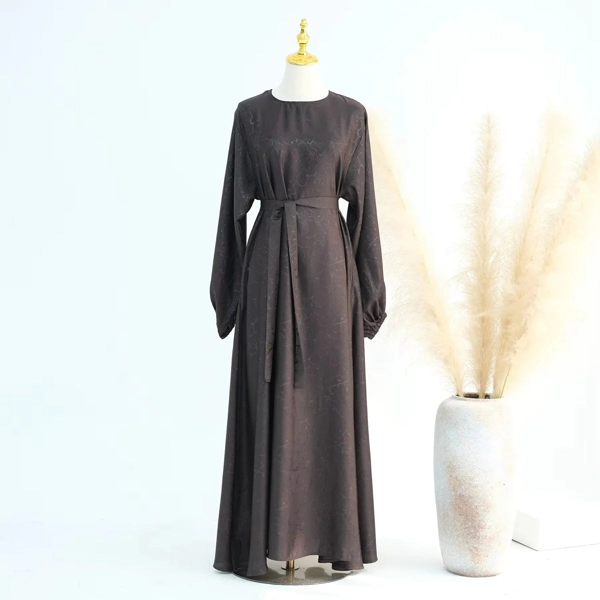 Elegant 3D Jacquard Satin Abaya Dress #24009 - Modest Islamic Women's Prayer Dress for Special Occasions & Evening Events