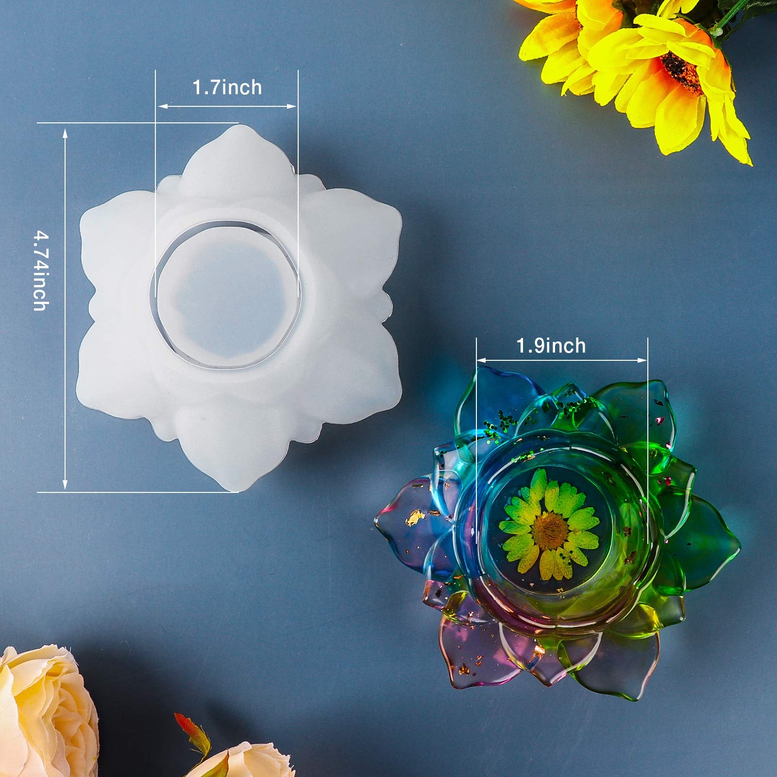 Lotus Flower Resin Candle Holder Silicone Mold - DIY Epoxy Candle Stand Mold for Jewelry Making, Resin Casting, Candy Box, Trinket Container - Perfect for Home Decor, Wedding Centerpieces & Spa Relaxation