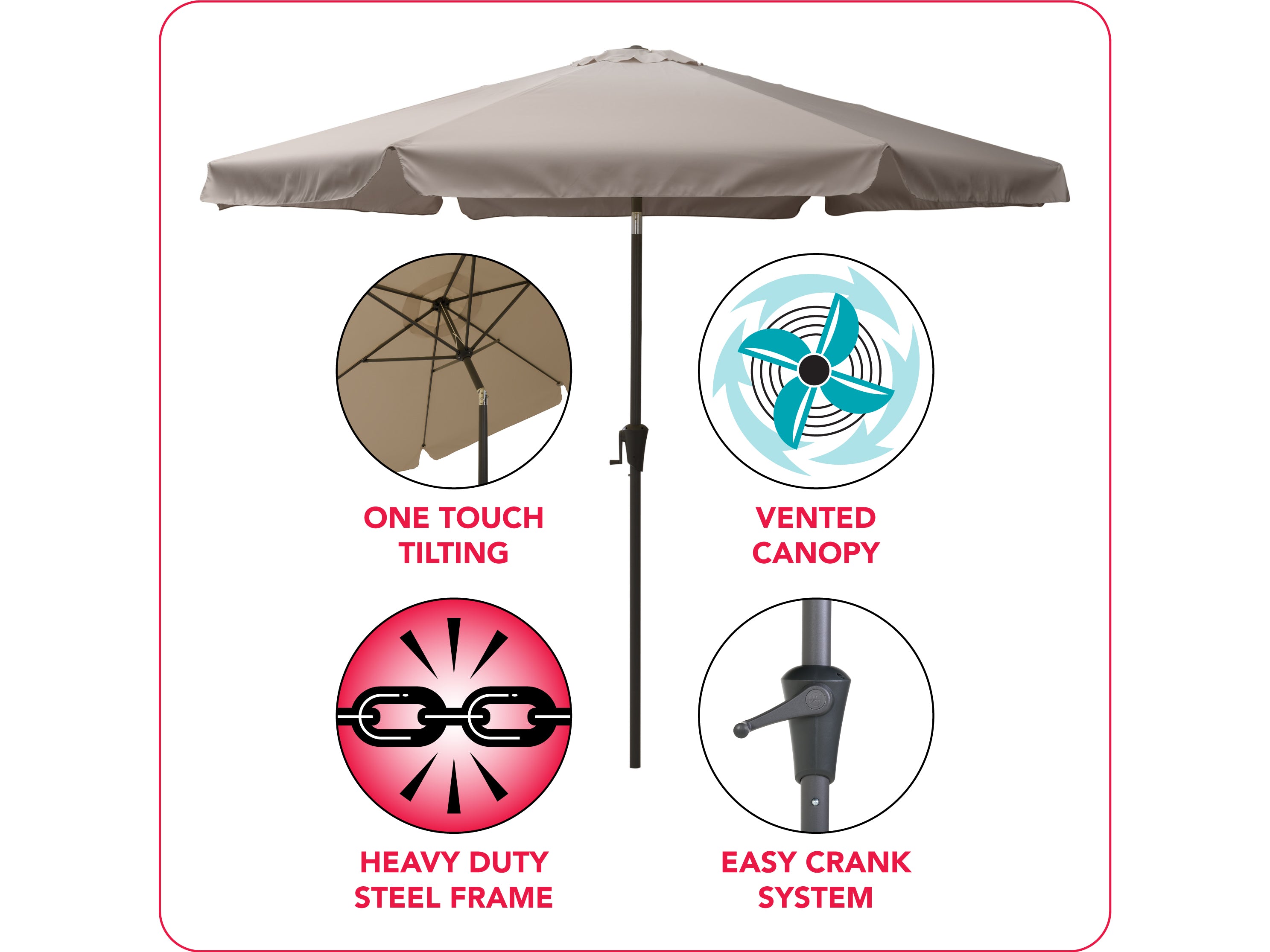 10ft Round Grey Patio Umbrella - Outdoor Sun Shade for Pool, Garden, and Backyard - UV Protection & Waterproof