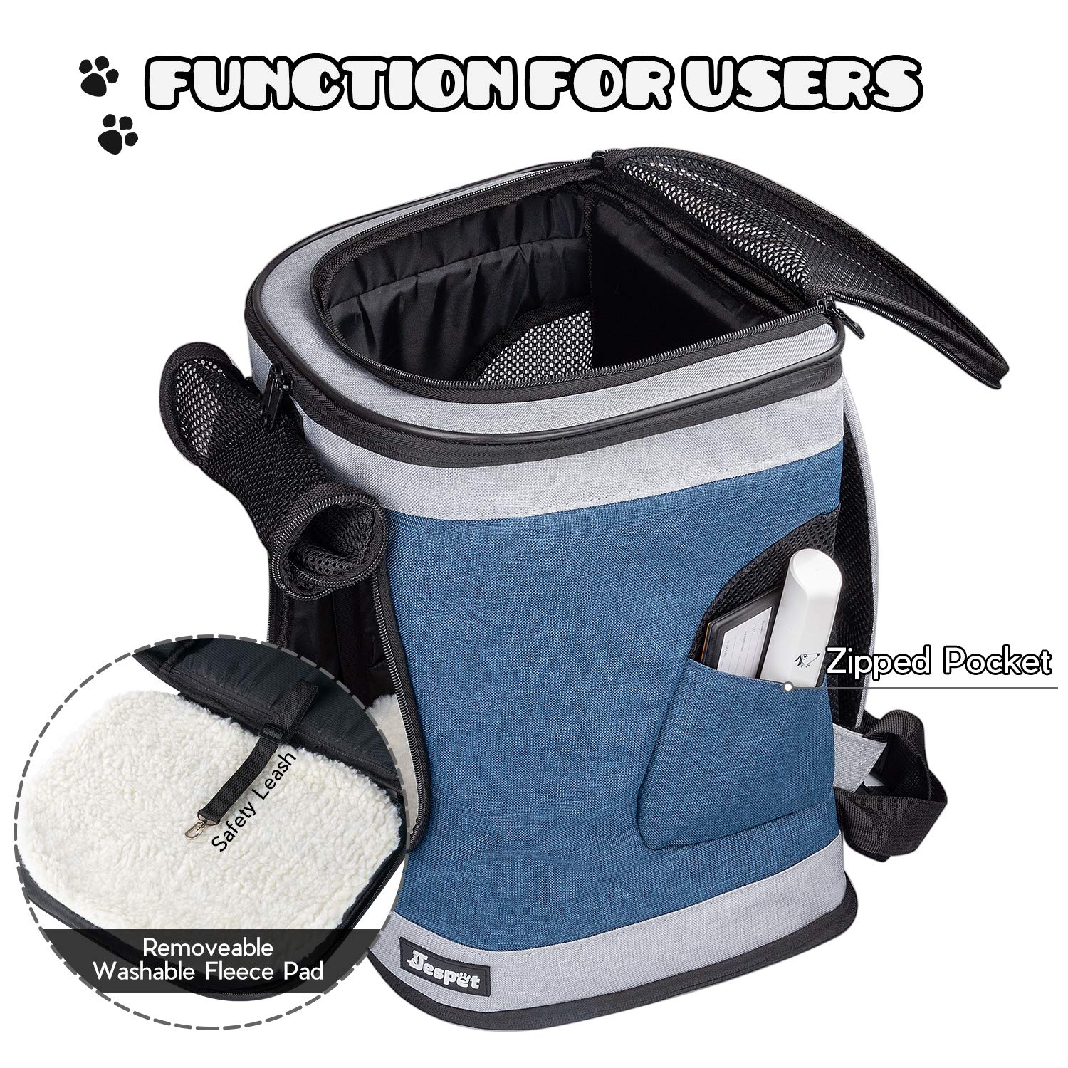 JESPET & GOOPAWS Pet Carrier Backpack for Small Dogs & Puppies - Lightweight, Breathable & Comfortable Travel Backpack for Hiking, Walking, Airplane, Outdoor Adventures with Your Pet (Blue Grey) - Perfect for Daily Commutes, Vet Visits & Family Outings