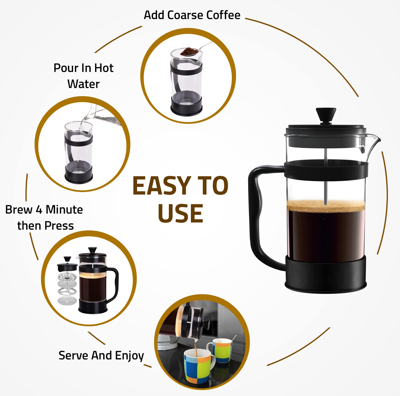 **Utopia Kitchen 34oz (1L) French Press Coffee & Tea Maker - Heat-Resistant Borosilicate Glass, Portable Travel Coffee Press for Camping, Office, Home, Gifts - Black (Pack of 1)**
