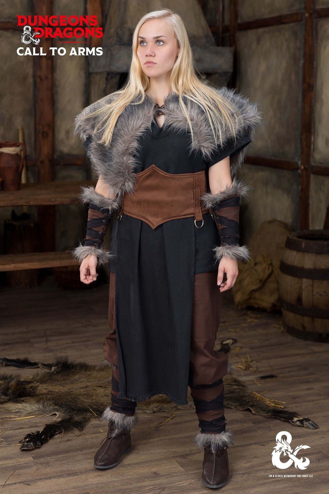 Dungeons & Dragons Barbarian Costume Set - Black & Brown Medieval LARP Outfit for Cosplay, Halloween & Fantasy Roleplaying