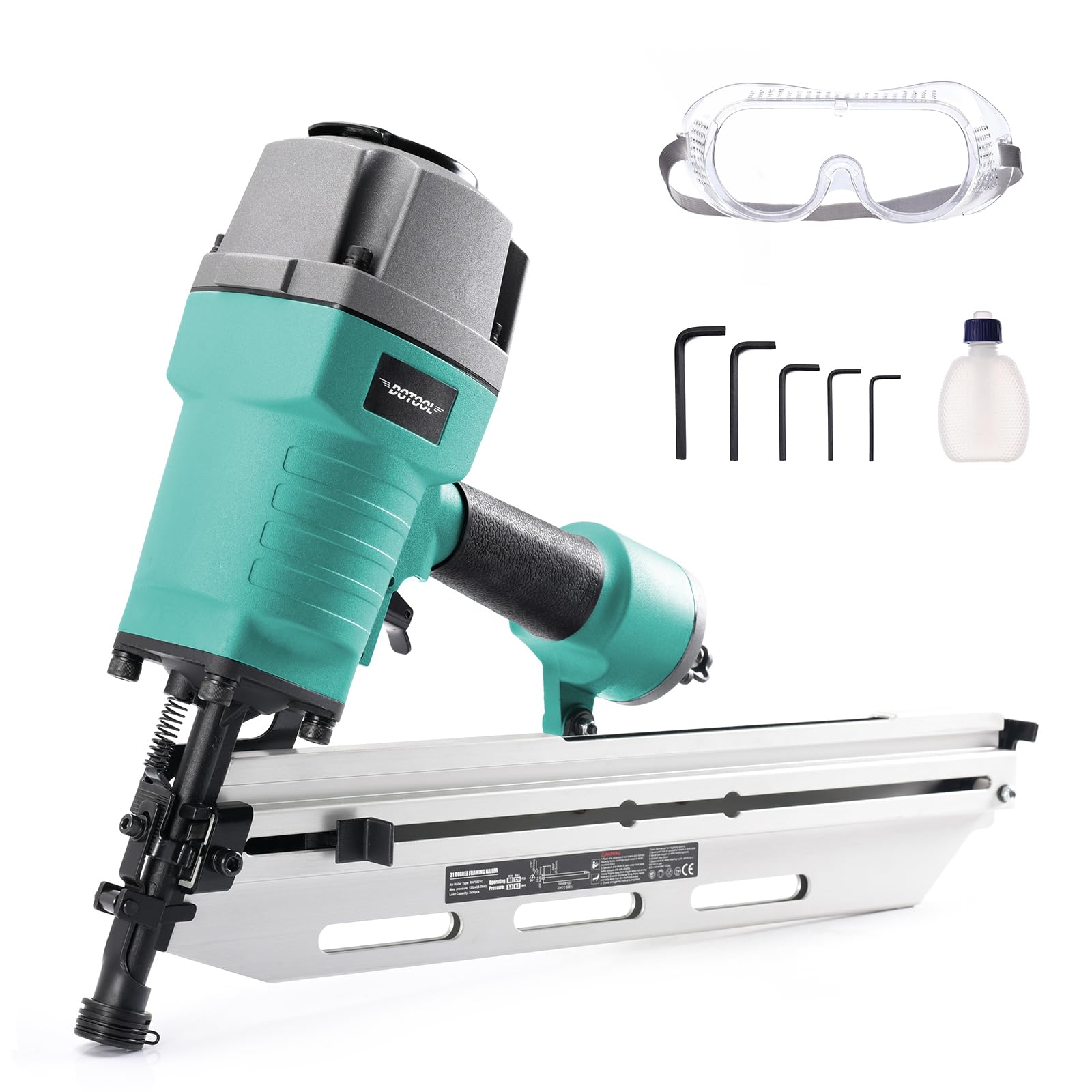 21 Degree Framing Nail Gun - Pneumatic Air Nailer with Tool-Less Depth Adjustment (2-Inch to 3-1/2-Inch) for Wall Sheathing, Siding Mount | Perfect for Roofing, Deck Building & Wood Framing Projects