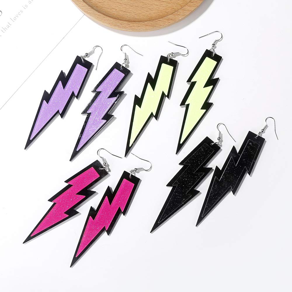 Vibrant Multi-Color Acrylic Lightning Bolt Dangle Earrings for Women - Trendy Exaggerated Statement Jewelry for Parties, Concerts & Festival Outfits