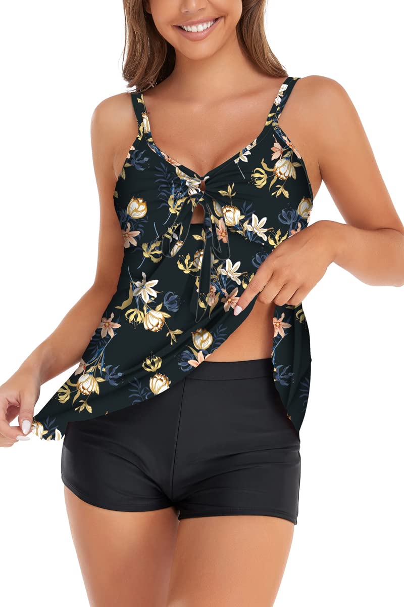 Ruuione Women's Floral Print Tankini Swimsuits Two Piece Bathing Suit with Tank Top & Boyshorts - Perfect for Beach Vacations, Pool Parties & Summer Getaways