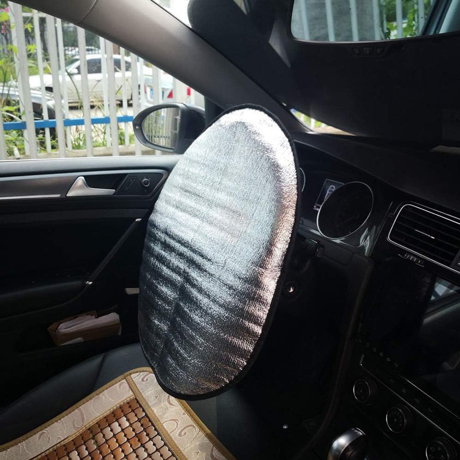Universal Car Steering Wheel Sun Shade Cover - Heat-Resistant Aluminum Foil Protector for Cars, SUVs, Trucks & Vans (17.32x19.68 Inch/44x50cm) - Pack of 1 - Keep Your Steering Wheel Cool & Comfortable in Hot Weather