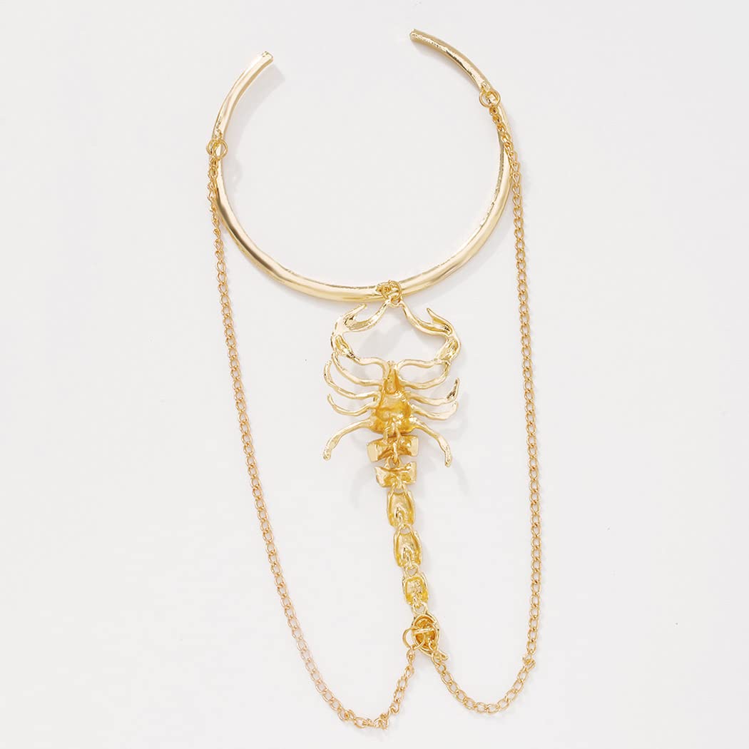 Obmeyc Gold Arm Bracelet with Crystal & Scorpion Charm - Adjustable Boho Tassel Cuff Bracelet for Women | Perfect for Festivals, Parties & Boho Fashion