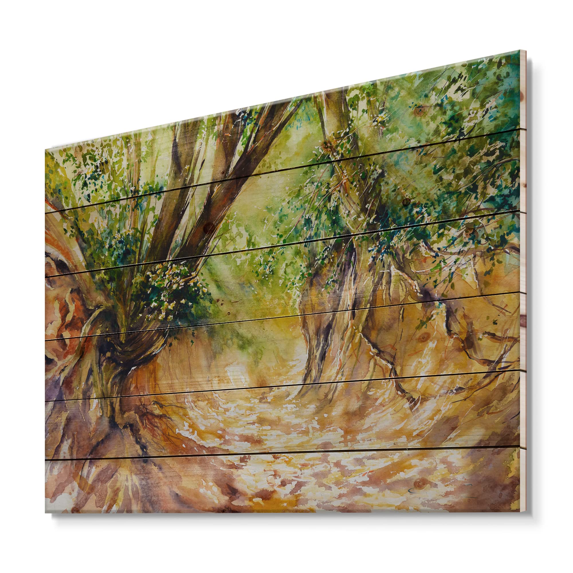 DesignQ Little Forest Road Traditional Wood Wall Decor - Green Wood Wall Art, Large Landscape Wood Panels Printed on Natural Pine - Perfect for Living Room, Bedroom & Office Decor