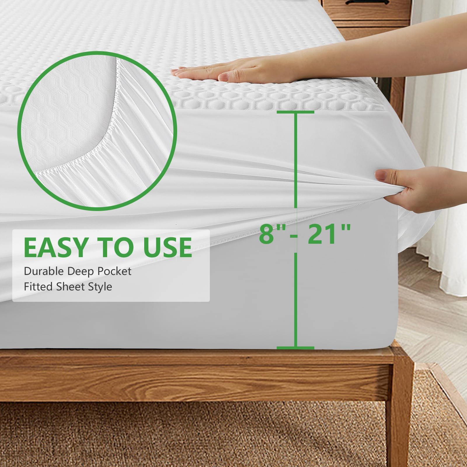 2 Pack Twin Size 100% Waterproof Mattress Protector - Premium Bamboo Viscose 3D Airflow Fabric, Ultra Soft Breathable Mattress Pad Cover, Noiseless & Washable, Fits 8