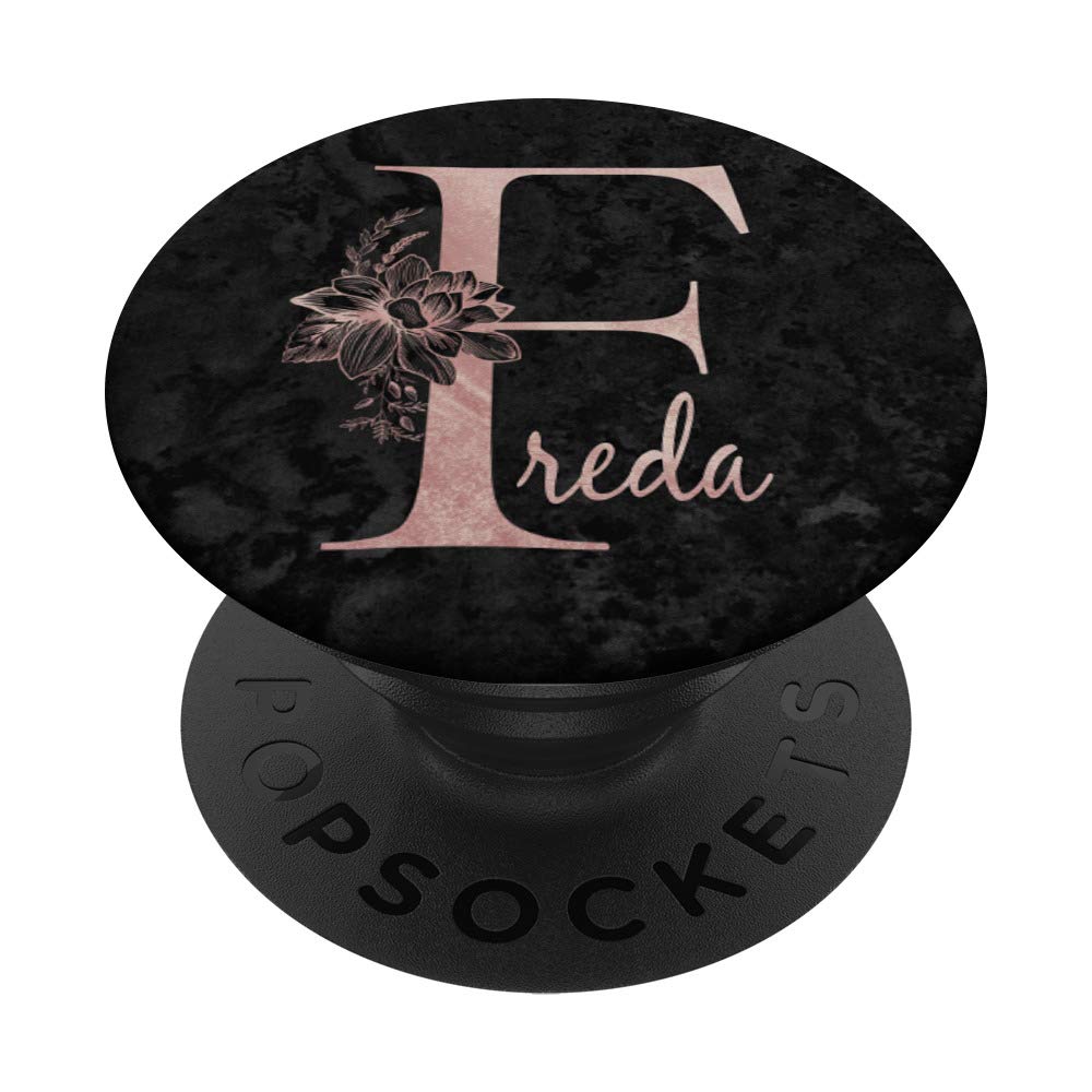 Personalized Freda Name Pink Rose on Black Design PopSockets PopGrip - Swappable Phone & Tablet Grip for iPhone, Samsung, iPad - Perfect Gift for Birthdays, Anniversaries & Everyday Use
