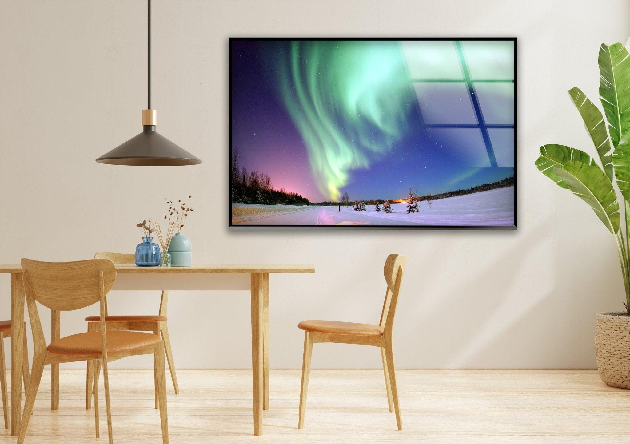 Aurora Borealis Turquoise Glass Wall Art - Handmade Northern Lights Decor for Living Room, Bedroom & Office - Stunning Blue Green Glass Mosaic for Home & Gifts