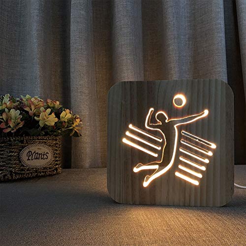 SZG Volleyball Theme 3D Wooden LED Night Light - Creative Home Decor Lamp for Bedroom, Living Room, Kids Room - Perfect Gift for Sports Lovers & Volleyball Fans - Ideal for Nighttime Reading, Mood Lighting and Themed Room Decorations
