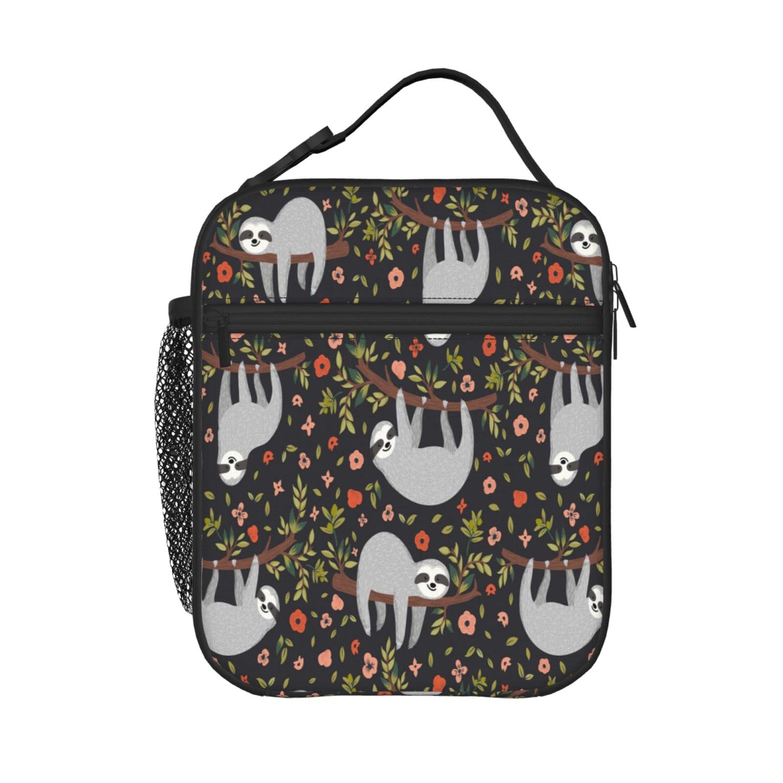 KiuLoam Insulated Lunch Bag - Dark Green Sloth Print Reusable Thermal Lunch Box with Adjustable Shoulder Strap for Women, Men, Kids | Perfect for Work, School, Picnics & Outdoor Activities