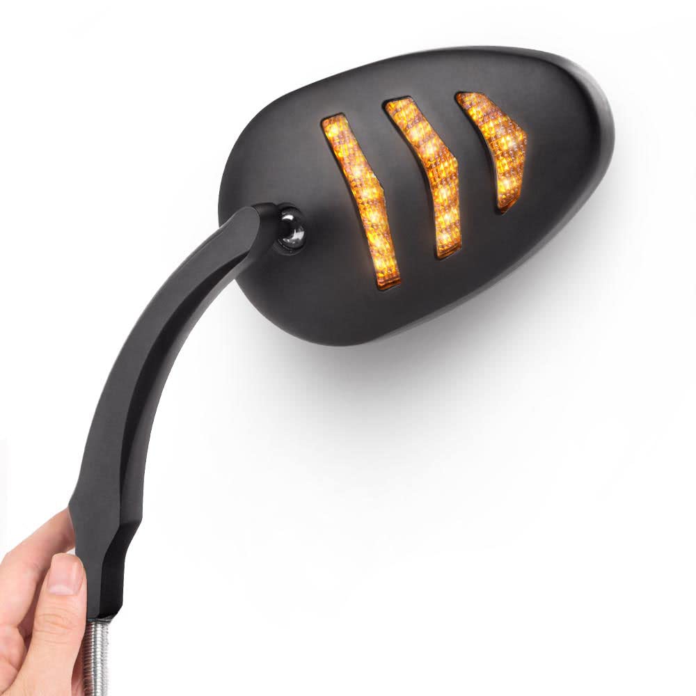 KiWAV Arrow Black Motorcycle Mirrors with LED Running Lights & Turn Signals - Compatible with Harley Davidson for Enhanced Visibility & Safety - Perfect for Night Riding & Urban Commuting