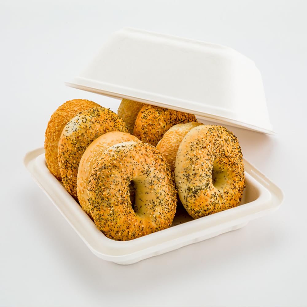 Eco-Friendly 100-Pack Compostable Bagasse Lids for 128oz Bowls | PFAS-Free, Microwave Safe, Reinforced Edge Disposable Lids | Perfect for Restaurants, Catering & Takeout Meals