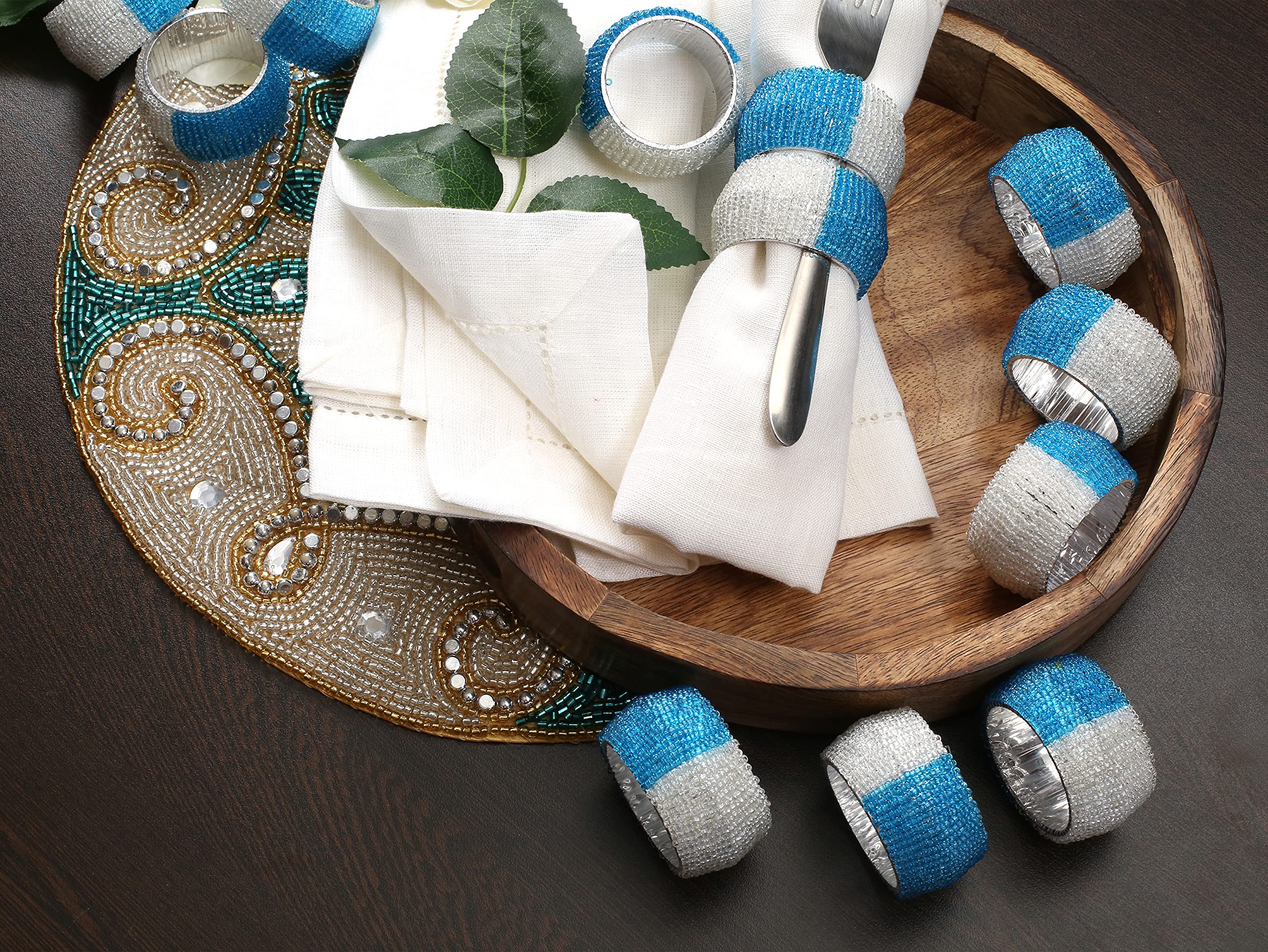 12-Pack Beaded Napkin Rings Set - Rustic Farmhouse Style for Easter, Thanksgiving & Christmas Dining Table Decor - Bulk Napkin Holders for Holiday Parties & Special Occasions