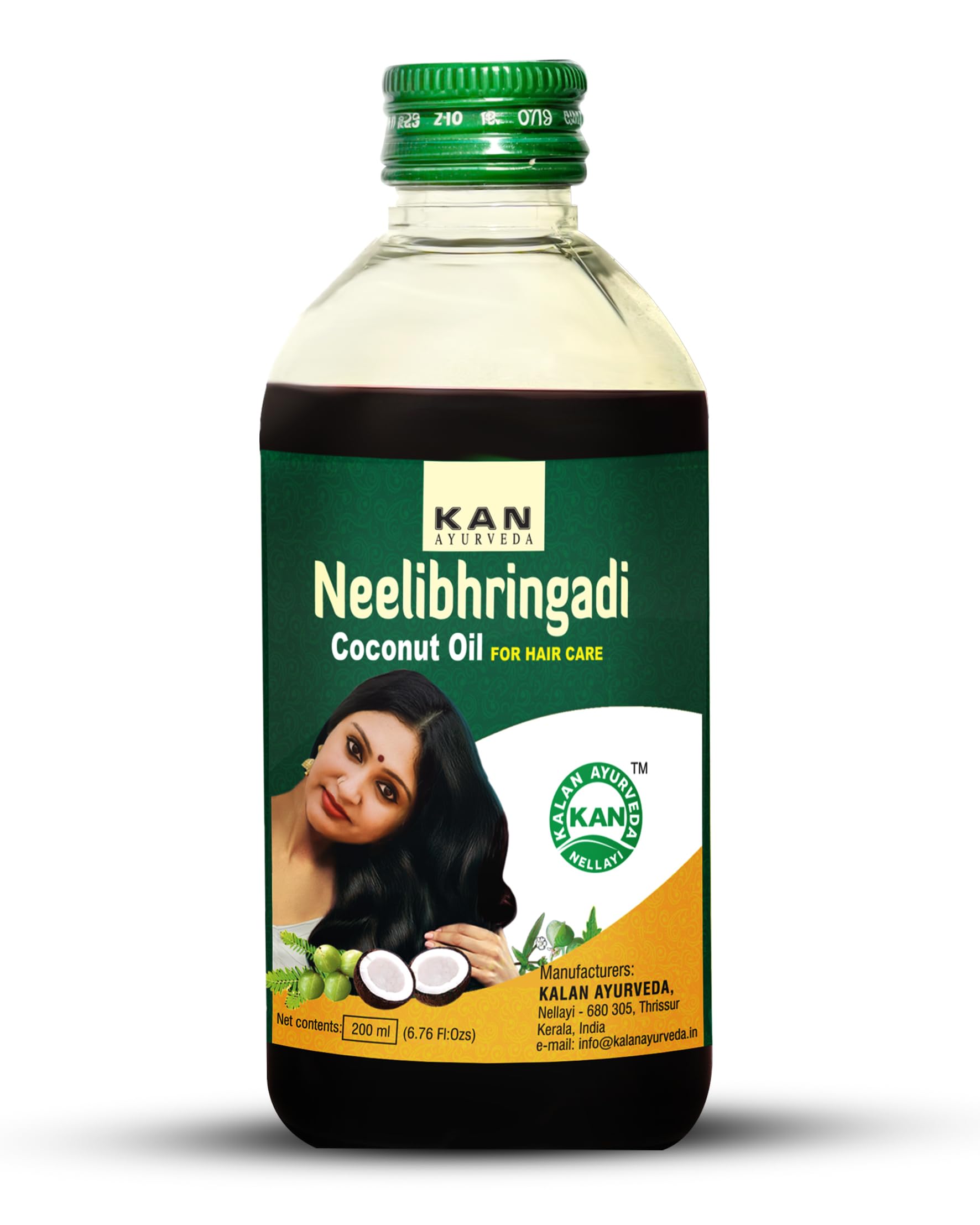 KAN AYURVEDA Neelibhringadi Coconut Hair Oil 100ml - Natural Ayurvedic Hair Growth Treatment from Kerala | Nourishes Scalp, Prevents Hair Loss & Breakage, Reduces Dandruff & Premature Graying | For Men & Women | Perfect for Daily Hair Care & Scalp Massage