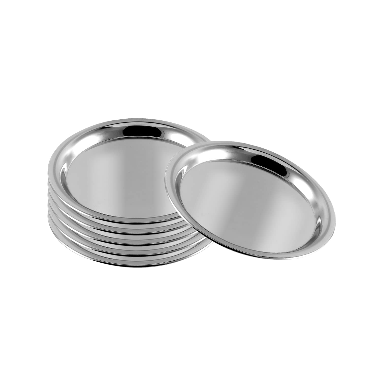 Premium Stainless Steel Thali Plate Set of 6 (20cm) - Mirror Finish Food-Grade Indian Serving Plates - Durable Dinnerware with 2-Year Warranty - Perfect for Indian Cuisine, Restaurants & Home Dining