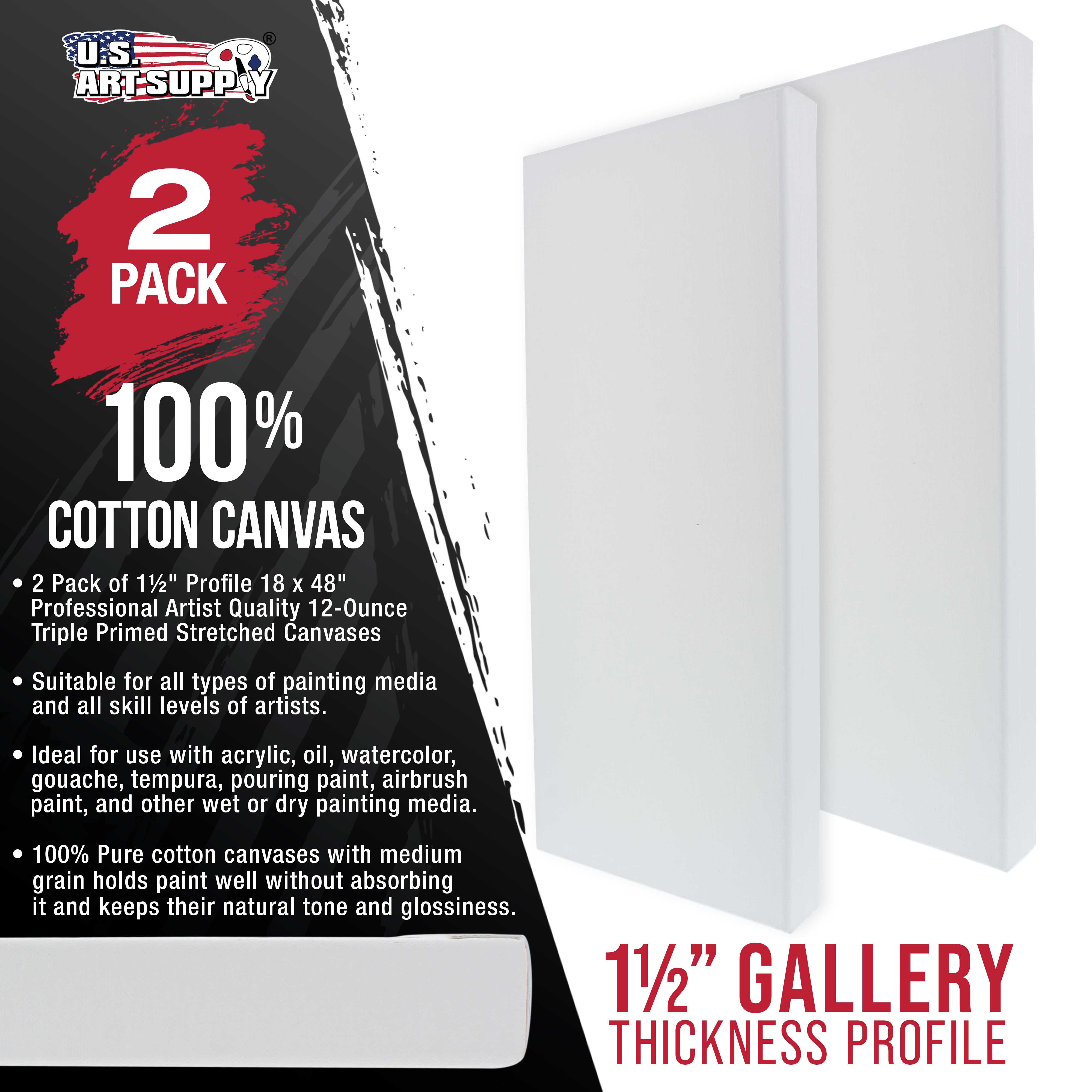 Professional 18x48 Inch Large Stretched Canvas for Painting - 2 Pack Gallery Depth 1.5