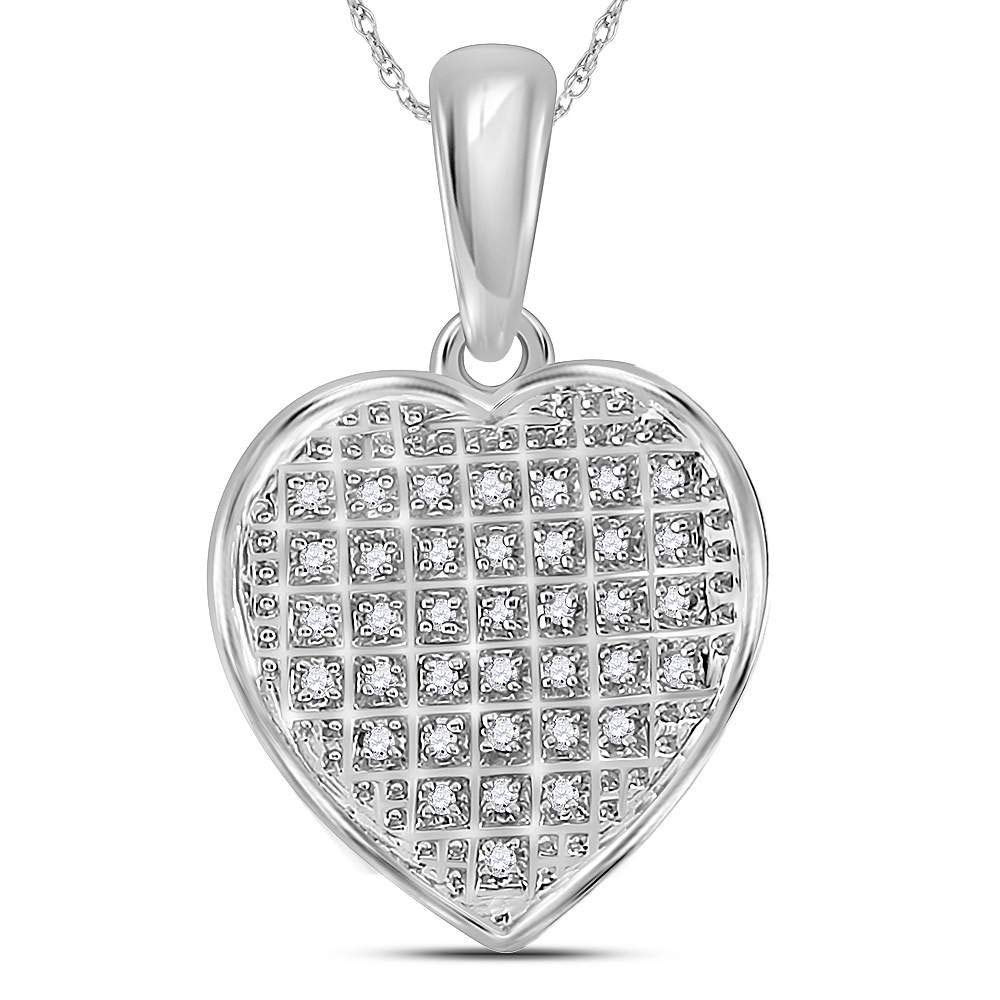 Sterling Silver Women's Round Diamond Heart Pendant Necklace - 1/10 CTTW Genuine Diamond Jewelry for Valentine's Day, Anniversary & Romantic Gifts