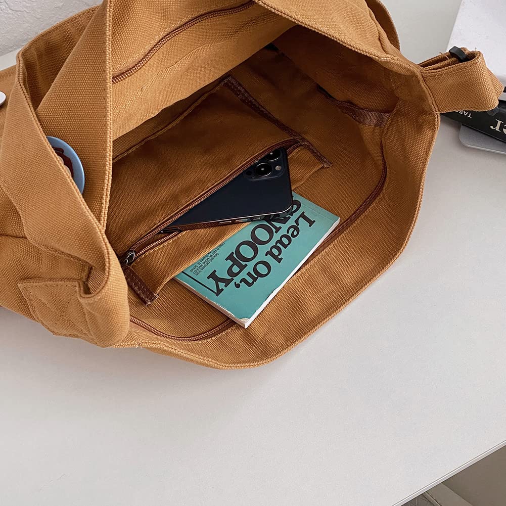 DKIIL NOIYB Large Canvas Messenger Bag with Kawaii Pin - Adjustable Crossbody Shoulder Strap, Multi-Pocket Hobo Tote Bag for Women & Men | Perfect for School, Work, Travel & Daily Use