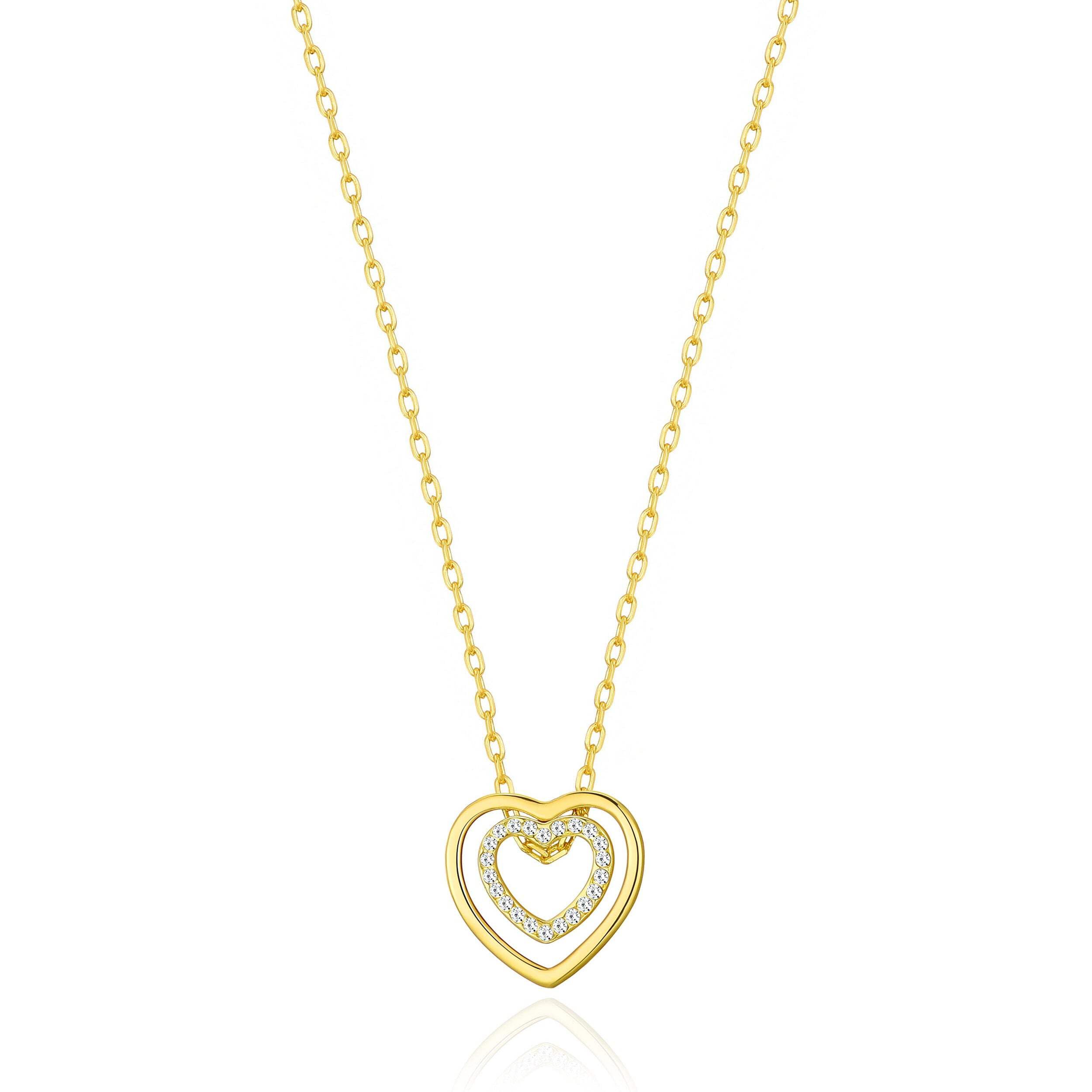 Gold Plated Double Heart Necklace with Zircondia® Crystals - Perfect Gift for Her