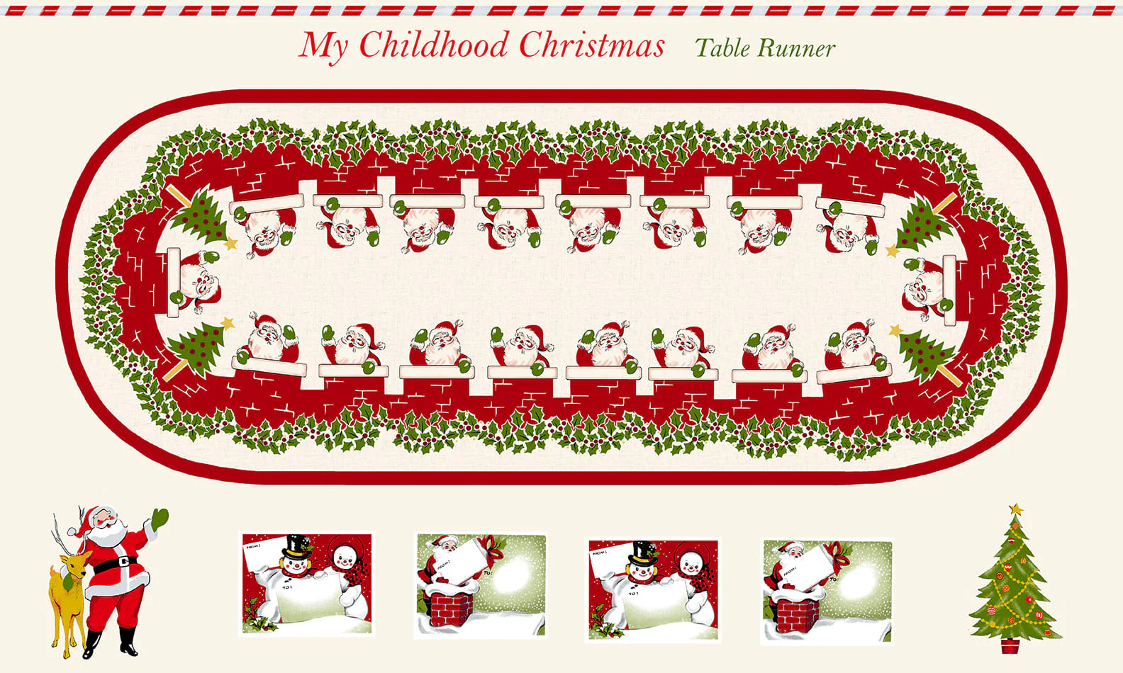 Buttermilk Basin Santa Claus Table Runner Panel - Christmas Fabric for Holiday Decor, Quilting, and DIY Crafts - Perfect for Festive Table Settings and Seasonal Home Decor