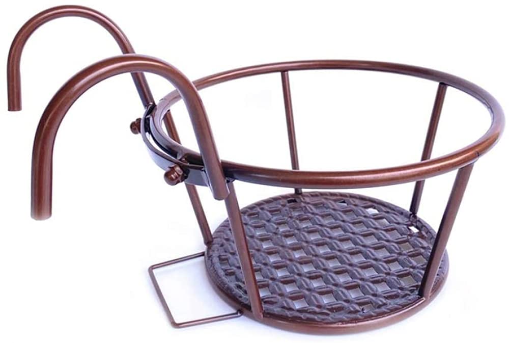 Mavoorick Removable Balcony Rail Flower Pot Holder - Adjustable Railing Potted Plant Rack, Hanging Flower Shelf Stand for Outdoor/Indoor Use - Brown (Perfect for Balcony, Patio, Garden & Window Decor)