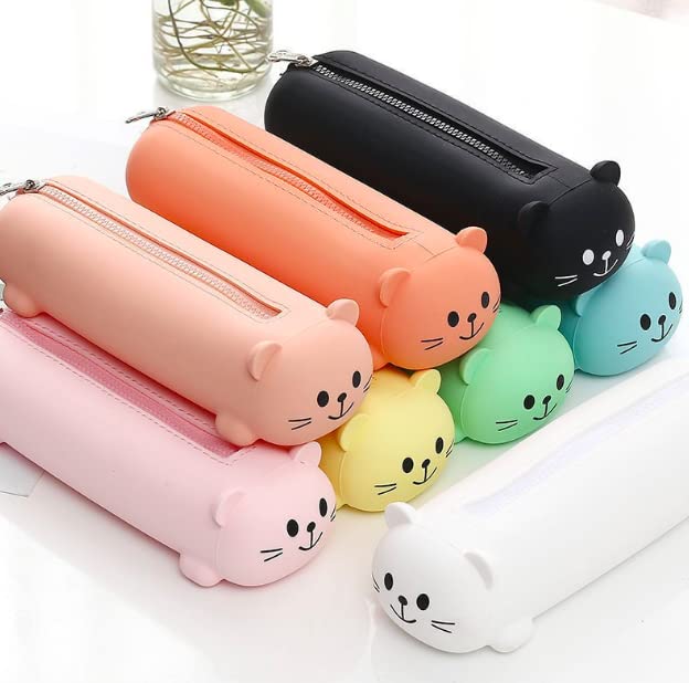 Homies Silicone Cute Panda Bear Mini Pencil Case - Cat Shaped Colorful Pouch Wallet for School & Office (2-Pack Random Colors) - Perfect for Students, Artists & Stationery Lovers