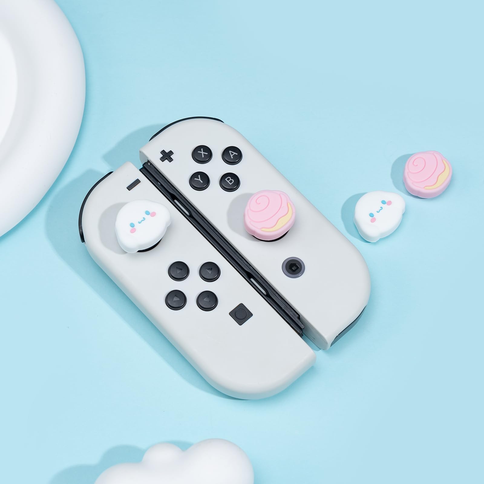 Cute Pocket Monsters Joycon Thumb Grip Caps - Soft Silicone Joystick Cover for Nintendo Switch/OLED/Lite Controller - 4PCS (Cupcakes & Cinnamon Roll Dog) - Perfect for Gaming Comfort and Controller Protection