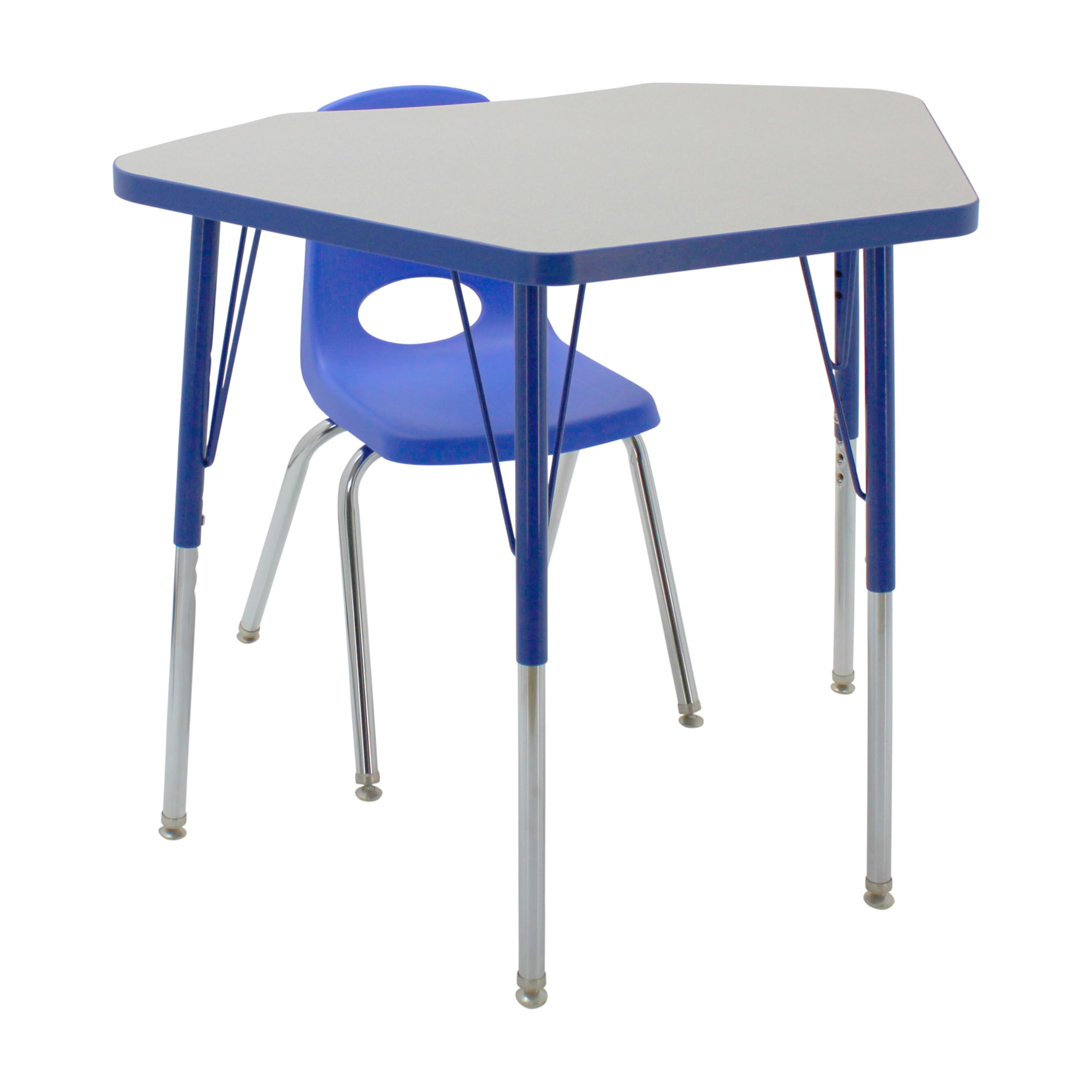 FDP Adjustable Height Petal Activity Table 24x36 Inch - Gray Top with Blue Edge for School, Office & Home - Quick Ship Single Box with Swivel Glides (19-30 Inches) | Perfect for Classrooms, Conference Rooms & Home Offices