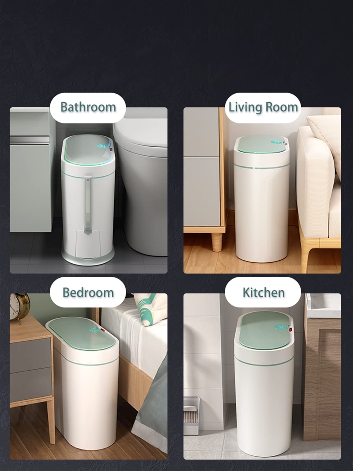 Automatic Smart Sensor Trash Can with Toilet Brush - Waterproof Garbage Bin for Bathroom, Kitchen & Office - Hands-Free Motion Activated Dustbin with Lid